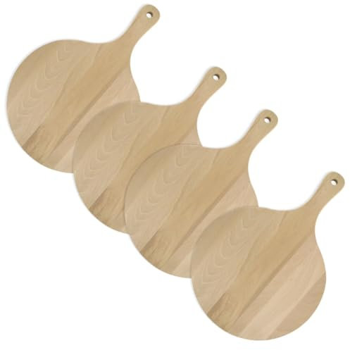 Fackelmann 9925050 Lot de 4 planches à pizza, planche en bois, planche à découper, planche ronde, 4 planches à découper rondes, Bois, 30 cm