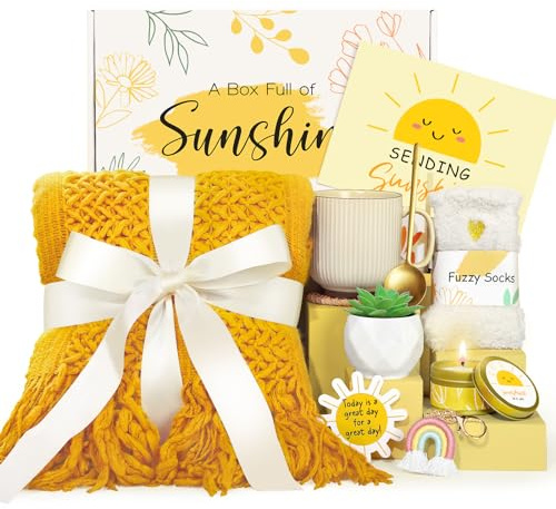 Sending Sunshine Care Package for Women, Birthday Gifts for Woman, Self Care Gift Baskets, Sunflower Gifts for Women, Get Well Soon Encouragement Gift for Her Sister Best Friend (Yellow)