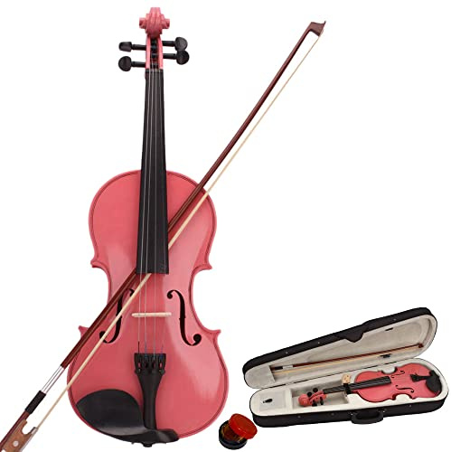 4/4 Full Size Pink Violin with Rosin, Bow & Carry Case for Beginners, Musical Instruments