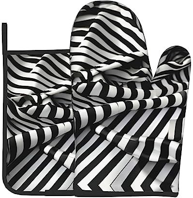 Zebra-Like Print Print Oven Mitts and Pot Holders 2 Pcs Set,High Heat Resistant Gloves for BBQ,Baking,Cooking,Oven