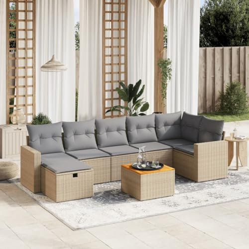 Rantry Garten-Sofagarnitur Set Beigemischung, Ecksofa & Mittelsofa, PE-Rattan, Akazienholz, modulares Design, UV-beständig Model3264846