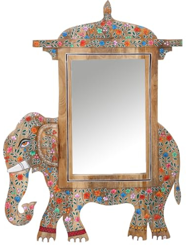 Boho Wandspiegel Akshara handgefertigt aus Holz in Bunt 75 cm im Trend