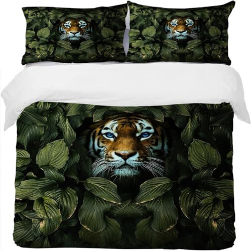 Bettwäsche 135x200 Tiger Muster Weich Bequem Atmungsaktiv Hypoallergen 3D Sommerbettwäsche Bettwäsche Set + 1 Kissenbezug 80x80 cm,Geeignet für Jungen Mädchen Kinder