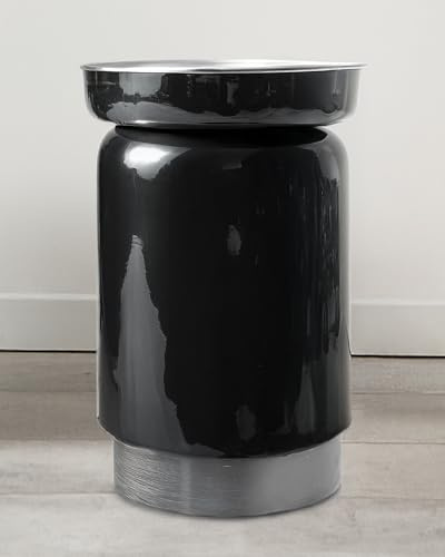 Qiyano Beistelltisch rund klein mit Tablett aus 100% Eisen Metall Ablage Deko Hochglanz Nachttisch Tisch für Wohnzimmer Couch Flur Retro-Look Ø 31,5 cm Farbe: Anthrazit/Silber
