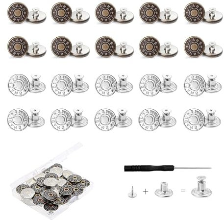 20 Stück, Knöpfe Hosen Enger Machen, Jeans Knöpfe Ohne Nähen, Hosen Ersatz Knöpfe, DIY Jeansknopf, 17 Mm Button Pins Jeans, Zum Erweitern Oder Reduzieren Der Hosengröße