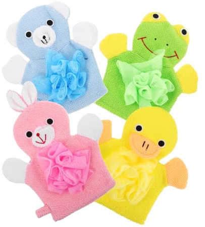 Vaguelly Badehandschuhe Für Jungen Und Mädchen Und Babys 4er-pack Weiche Schwammhandschuhe Lustiges Cartoon-design Leicht Zu Tragen
