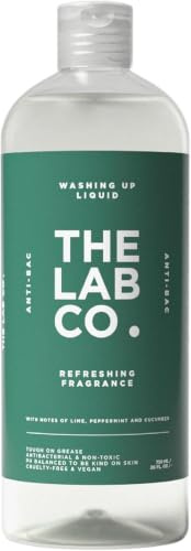 The Lab Co. Antibacterial Washing Up Dishwashing Liquid | Tough on Grease Dish Soap | Gentle on Hands | Plant-Based Formula | 750ml | Refreshing Scent Lime Peppermint & Cucumber