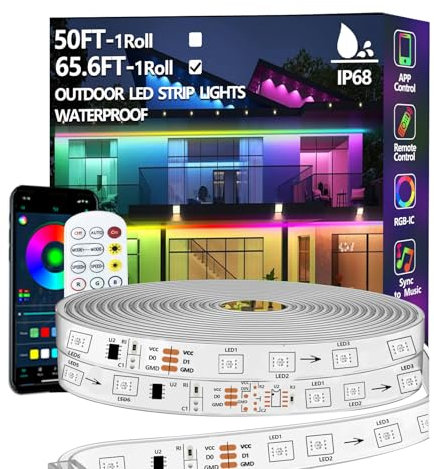 httpsmp 20m Outdoor LED Strip Lights Waterproof,IP68 Outside RGB+IC Light Strip with App/Remote Control,Chase Mode,Music Sync Rope Light for Balcony,Deck,Rooftop,Garden,Pool