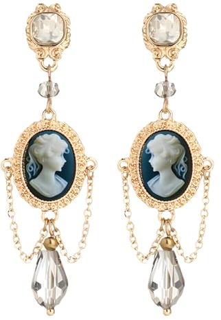Victorian Vintage Cameo Earrings for Women, Antique Gold Chandelier Dangle Earrings, Art Deco Statement Jewelry for Wedding Party Prom