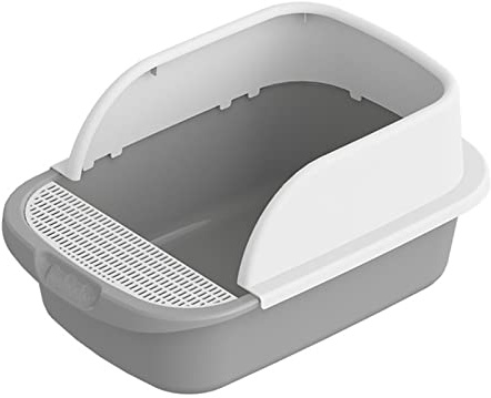 Cat Litter Box High Sided Semi Closed Cat Sandbox Cat Toilet Pets Supplies, Grey, 42x30x13cm