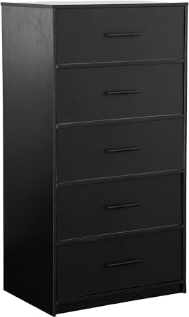 Techni Home 5-Drawer Dresser w/Fabric Drawers, Modern, Storage Chest,Black