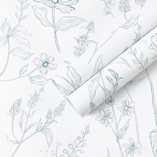 Yomshi Blue Self Adhesive Wallpaper Peel and Stick - Removable, Waterproof, Easy to Apply, Decorative Vinyl Film Sticky Back Plastic for Home, Office, Dorm Room Renter Friendly - 44x300cm