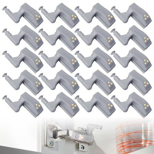 20 Unidades de Luz LED con Sensor de Bisagras Universal para Interiores (Blanco Cálido), con Sensor y Batería para Armarios