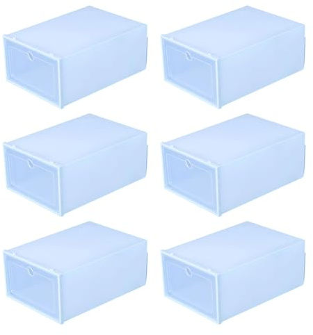 EAZHOP Schuhboxen Stapelbar Transparent 6pcs, Schuh-Organizer aus Kunststoff, Damen, Herren, Kinder Schuhboxen, Faltbar – Schuhaufbewahrung Platzsparend Sneaker Box zum Reisen, Aufbewahrung (Blau)