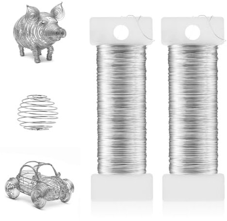 Nogeqi 2 Rolls Silver Craft Wire for Jewelry Making, 0.3mm Metal Jewellery Wire Bendable for Crafts Earring Beading Wrapping Sculpting DIY (164 Ft)