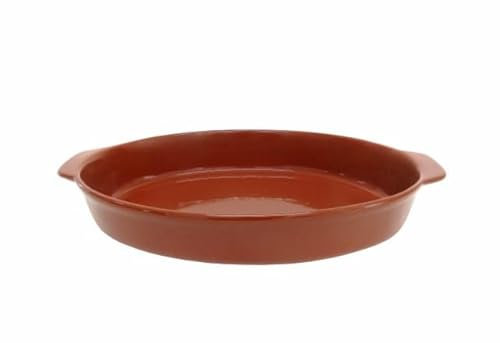 Cazuela besuguera tartera olla ovalada baja en barro esmaltado calidad (BARRO ESMALTADO ROJO, 38 x 23 x 6 cms)