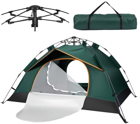 LN COZY CORNER 3-Person Pop Up Tent Instant Setup Camping Tent Waterproof & Windproof Double Layer Dome Tent with Removable Rainfly Lightweight for Backpacking Garden
