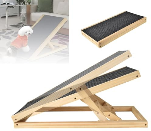 Premium Hunderampe aus Echtholz – Höhenverstellbar (30/40cm) & Tragbar – Extra Breite Landeplattform mit Anti-Rutsch-Belag – Für Große/Kleine Hunde & Katzen Bis 80kg