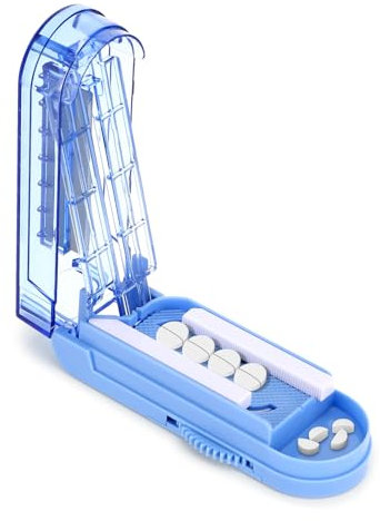 Zikenis Taglia Pastiglie,Tagliapillole multiplo,Separatore di Pillole con Lama,Tagliapillole con scomparto portaoggetti,per Anziani,Bambini,Animali domestici e Portare con te Farmaco Quotidiano,Blu