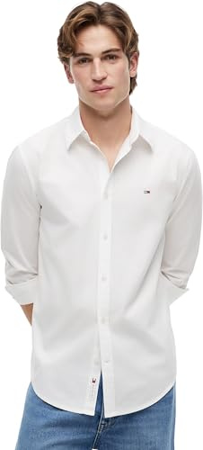 Tommy Jeans Uomo Camicia Poplin in Cotone, Bianco (Ecru), XL