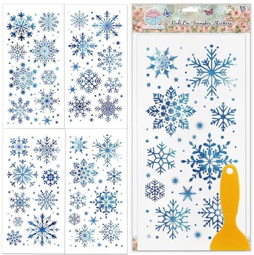 GLOBLELAND 4 Sheets Christmas Winter Snow Rub on Transfers for Crafts Christmas Snowflakes Furniture Transfer Stickers 11.8x5.9inch Decals Stickers for Bedroom Living Room Desk Table Decoration