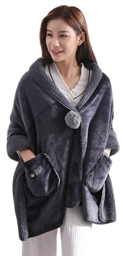 mophrati Restez au Chaud et avec Une Couverture de châle multifonctionnelle, Couverture de châle en Laine Douce en Polyester avec Poches, Couverture à Manches, Gris
