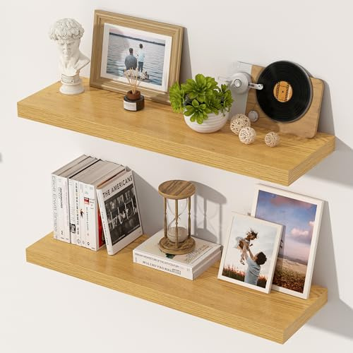 Feihorrm Extra Tiefes 29,5 cm Wandregal Holz, 60cm Wandboard Eiche 2er Set, Schweberegal aus MDF Holz, Regal Wand für mehr Stauraum, Regalbrett für Küche, Wohnzimmer, Schlafzimmer, Badezimmer & Büro