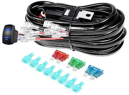 YOJZMA Kit de faisceau fils pour barre LED 12V 40A 18AWG, avec interrupteur à bascule, relais d'alimentation, fusible à lame, fil automobile phares antibrouillard（pour 4 lumières）