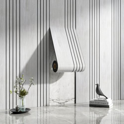 Papel pintado grueso de listones de madera sintética, despegar y pegar, aislamiento 3D, paneles de pared autoadhesivos, color gris oscuro, listones de madera que absorben el sonido, para baño