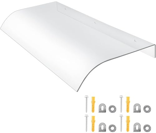 Pounjsd 40cm 80cm 100cm 120cm 150cm 200cm Auvent De Porte Transparents en Polycarbonate Marquise Porte D'Entree Terrasse Toit Abri Banne Protection, Protection Extérieure Contre la Pluie et UV