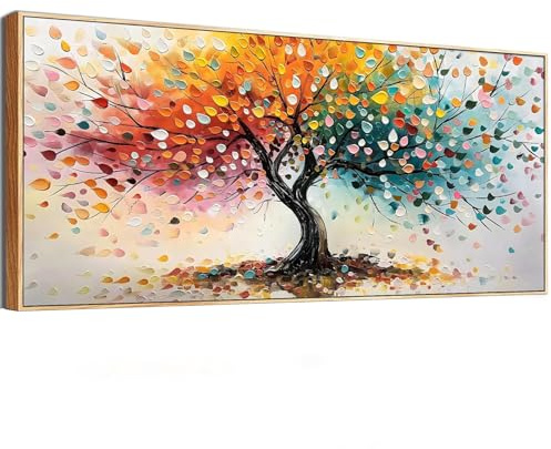 Artefizio Quadri Moderni Soggiorno Grandi, Stampe da Parete Albero Della Vita Colorato, Quadro Camera da Letto Su Tela Decorazioni Parete Bagno Cucina Sala Da Pranzo (140L x 70l cm)