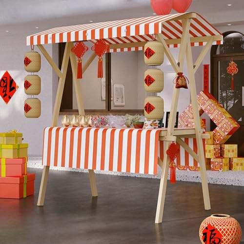 Bärbar försäljningsvagn med tak, trästånd/monter i bondemarknaden med hjul, hopfällbar dessertförsäljningsvagn för gatuevenemang, bondemarknad, hantverksmässor(Orange,150 * 60cm)