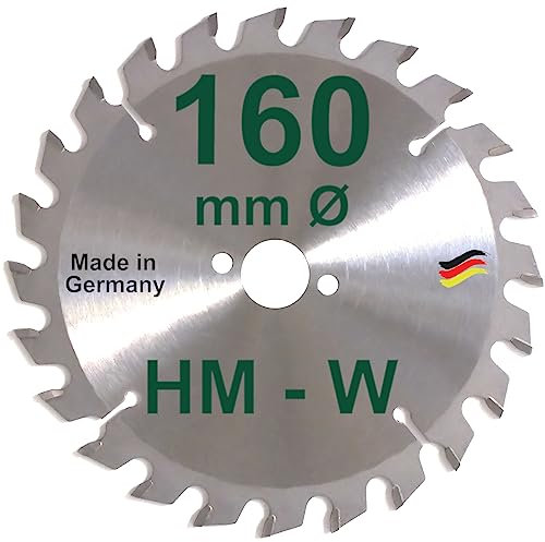 HM Sägeblatt 160 x 20 mm Zähne 24 W Kreissägeblatt Hartmetall 160mm Ersatzsägeblatt für AEG Atlas Copco Fein Festo Haffner Hitachi Holz-Her Kress Mafell Makita Metabo Handkreissäge Kreissäge