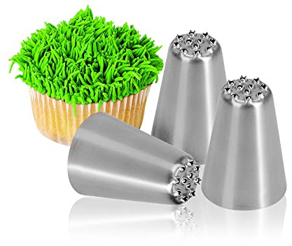 Skypia 3PCS Stainless Steel Grass Icing Nozzles Set Christmas Cupcake Mousse Cake Decorating Tips Piping Nozzles DIY Baking Tools (Multiple)