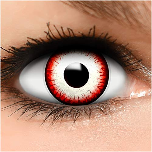 FUNZERA Farbige Kontaktlinsen Halloween Rot UNDEAD ZOMBIE, 2 Stück (1 Paar), Ohne Sehstärke, leicht einzusetzende rote Linsen, 2 x farbige Kontaktlinse für Cosplay, Karneval, Fasching, Anime