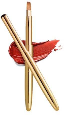 Rownyeon Travel Retractable Lip Brush Applicators Flat for Lipstick Gloss Creams Portable with Cap, Professional Makeup Brush for Women Girls As Christmas Gift and Halloween Makeup Tools
