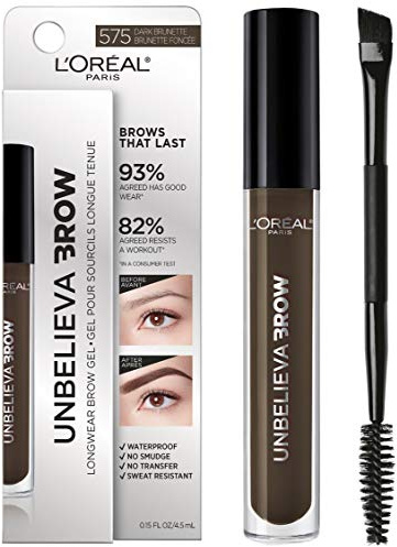 L'Oreal Paris Unbelieva-Brow Longwear Waterproof Tinted Brow Gel, Smudge-resistant, Transfer- Proof, Quick Drying, Easy and quick application with precise brush, Dark Brunette, 0.15 fl. oz.