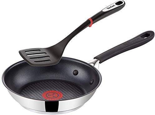Tefal Jamie Oliver G43502 Induction Pan 20 cm Spatula, Stainless Steel Pans with Non-Stick Coating, Suitable for Induction Cookers, Non-Stick Frying Pan, Riveted Ergonomic Stainless Steel