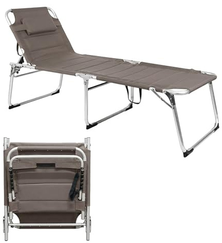 Spetebo Aluminium Gartenliege XXL Taupe | Sonnenliege gepolstert, Mit Kopfkissen, Liegefläche 199x70 cm, Belastbar bis 150 Kg