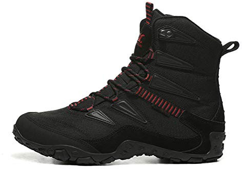 Plus Velvet Warm-Baumwollschuhe, Winterberg Skischuhe wasserdicht, rutschfest Bequeme verdickte Außen Damen Schneeschuhe,Black red,42