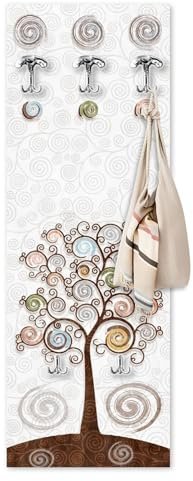 Lupia - Appendiabiti da Parete TREE WHITE Albero della Vita, Design Salvaspazio 5 Ganci, Pannello Stampato in Legno Adatto a Ogni Ambiente, Attaccapanni da muro moderno, decorato 46x125 cm, ingresso