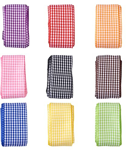 Pandahall 9 Rollen Gingham-Band, 3,8 cm, gemischte Farben, kariert, Polyesterband, Picknickband, Weihnachten, Geschenkband, Hochzeit, Brautparty