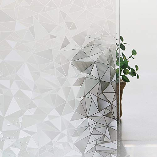 Shackcom Fensterfolie Sichtschutz Selbsthaftend 60x200cm Blickdicht Milchglasfolie Sichtschutzfolie Statisch Haftend Anti-UV Dekorfolie mit Polygon Muster für Küche Wohnzimme Badezimmer-J014