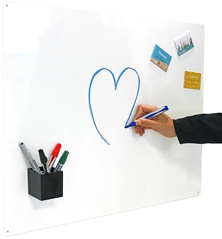 KalaMitica - Magnetische Wandtafel aus Stahl, Büro-Pinnwand für Magnete - Whiteboard beschreibbar 74 x 57 cm - Glänzend Weiß