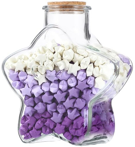 Star Shaped Bottle with 540 Pieces Origami Star Paper Strips Glass Favor Jar with Cork Lid Wedding Decoration Wishing Bottle Girls Room Decor