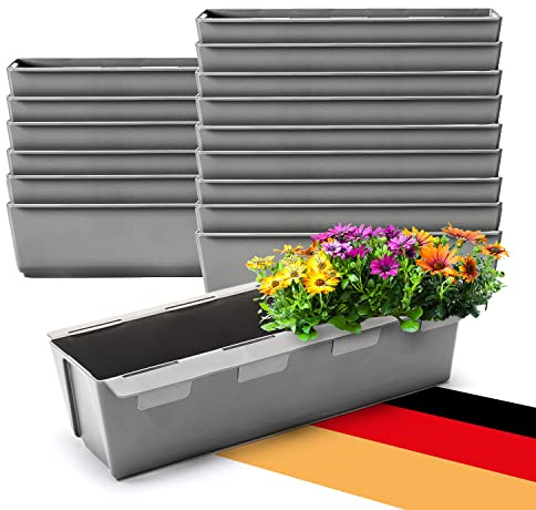 BigDean Lot de 16 bacs à fleurs avec système de suspension Gris béton 37 cm