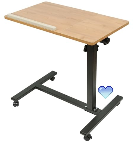 HUOLE Table de Lit pour Ordinateur Portable,Table de lit avec Roulette,Réglable en Hauteur,Bureau Debout Mobile,Table de lit pour Salon, Chambre à Coucher H x l x P: 60 * 34.5 * 58-90cm,Couleur Bois