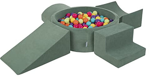 KiddyMoon Spielplatz Velvet Aus Schaumstoff Mit Samt Rund Bällebad (200 Bälle) + Version 5 Ballgruben Für Babys Spielbad, Hergestellt In EU, Waldgrün: Hellgrün/Gelb/Türkis/Orange/Dunkelpink/Violett