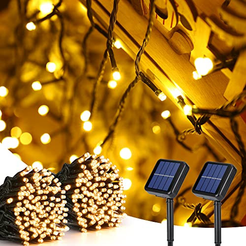 BrizLabs Solar Weihnachtsbeleuchtung Aussen, 2 Stück 22M 200 LED Solar Lichterkette Außen 8 Modi Wasserdicht Solarlichterkette für Weihnachten Garten Balkon Yard Haus Hochzeit Party Deko, Warmweiß