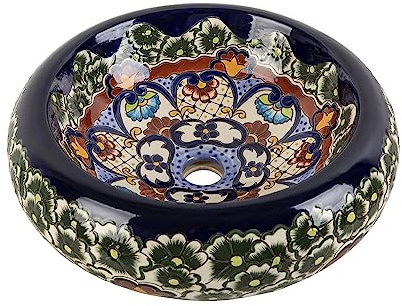 Cerames Juanetta Prima - Keramikwaschbecken mit erhabenem Muster, Mexikanische Rund Aufsatzwaschbecken | 40 cm Keramik Talavera Waschbecken aus Mexiko